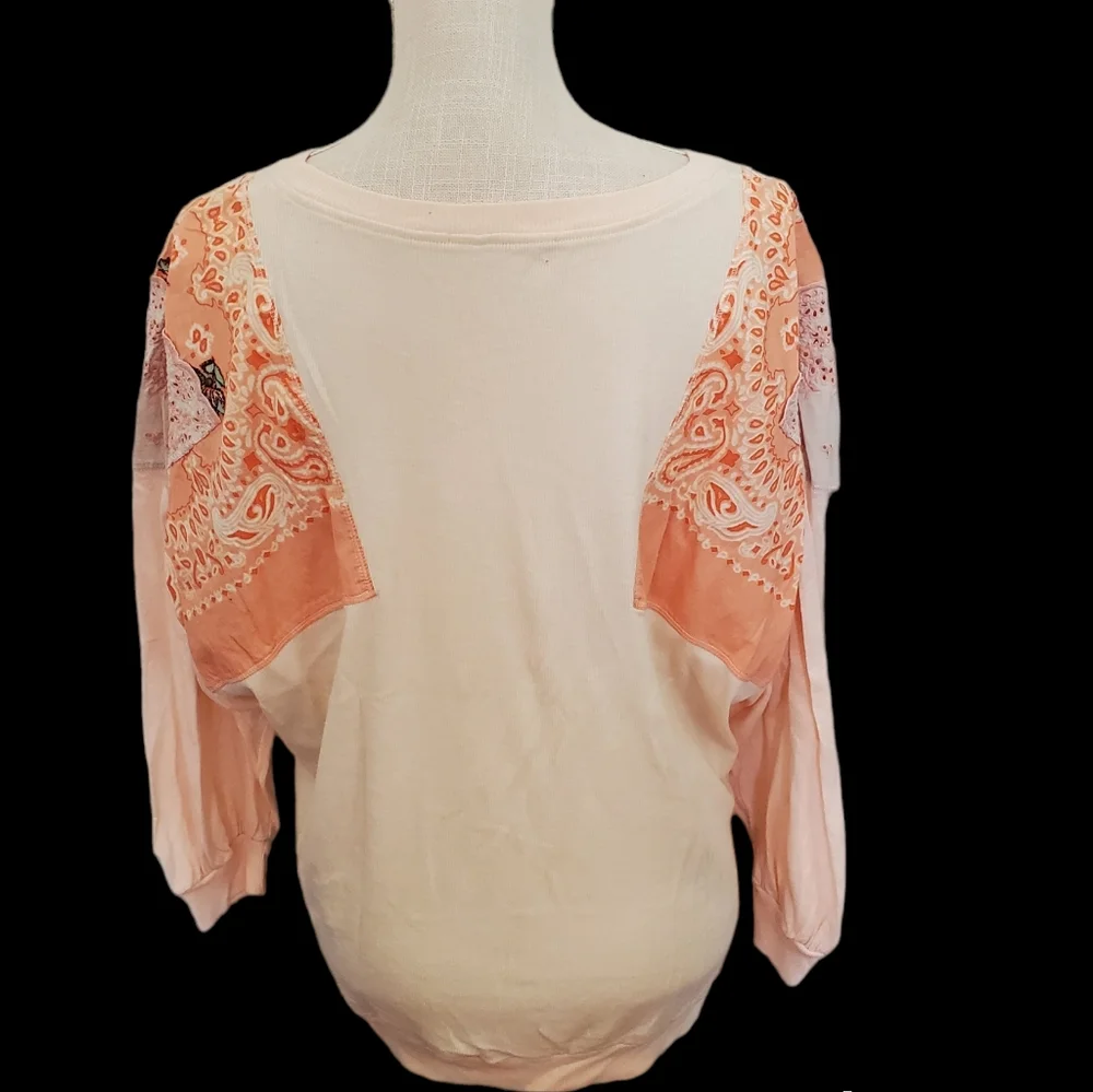We The Free Women's Paisley Eyelet Patchwork FEELIN IT Top Size M